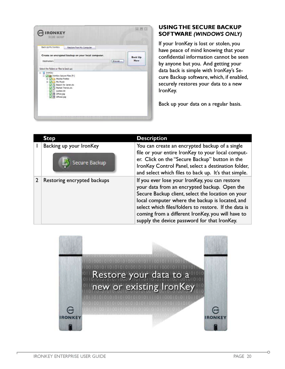 IronKey Enterprise manual Using The Secure Backup, Software Windows only 