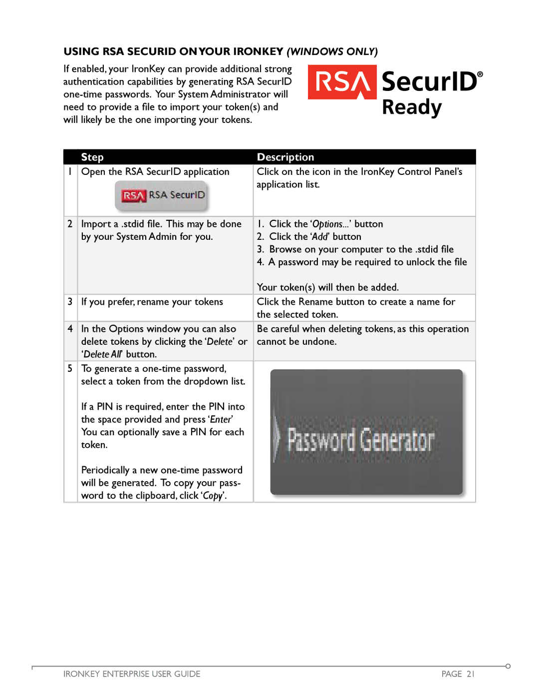 IronKey Enterprise manual Using RSA SecurID onyour Ironkey WINdows Only 