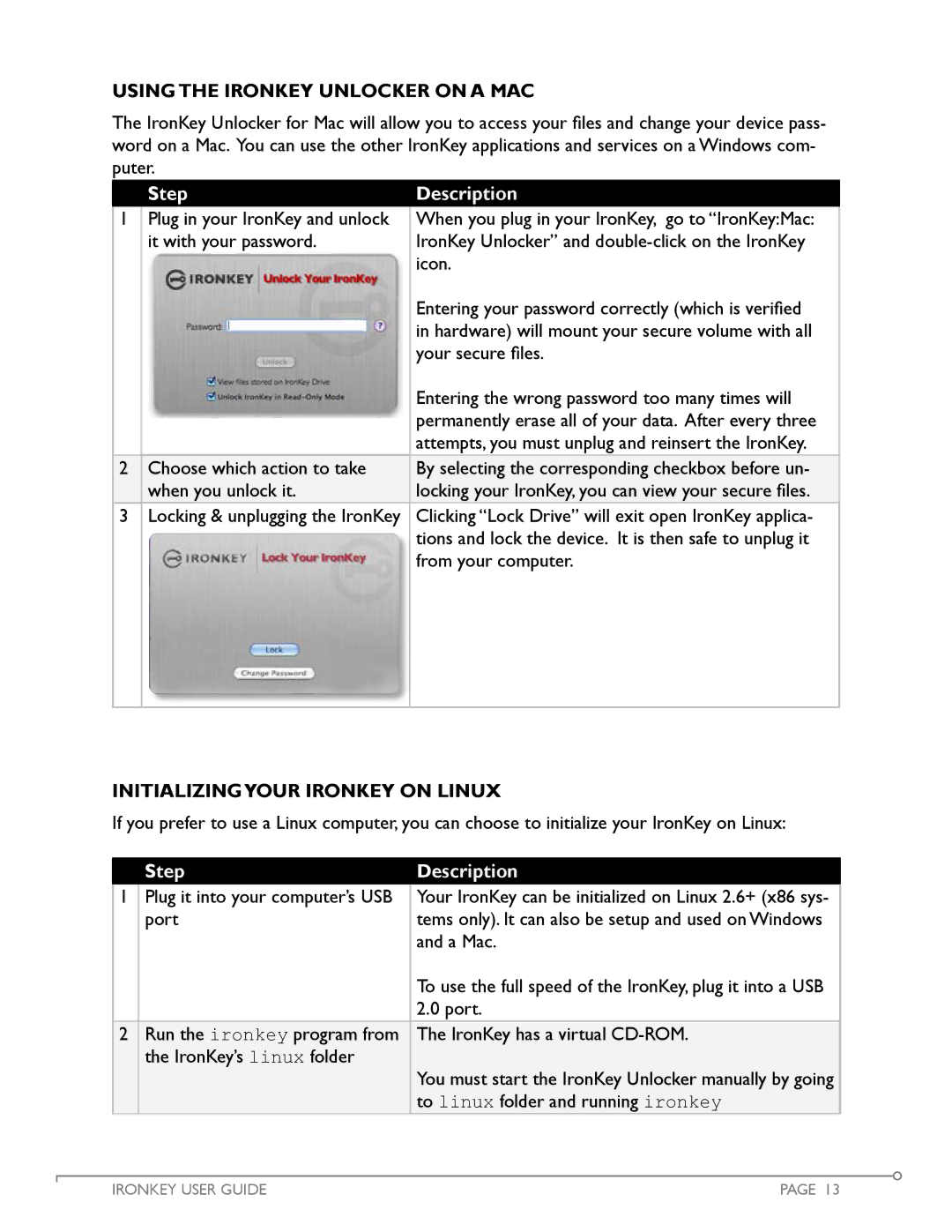 IronKey Personal manual Using the IronKey Unlocker on a Mac, Initializingyour Ironkey On Linux 