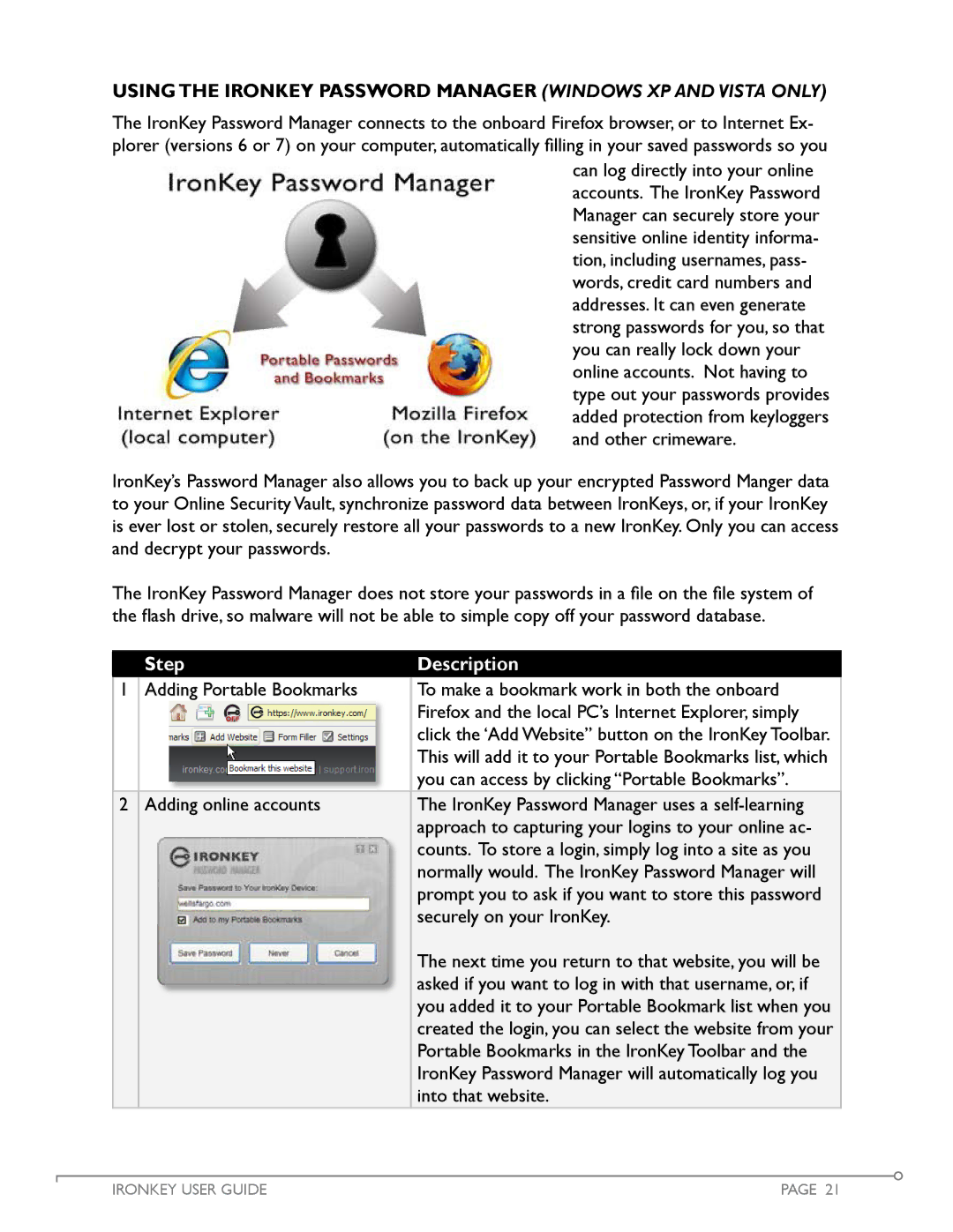 IronKey Personal manual Using The IronKey Password Manager Windows XP and Vista Only 