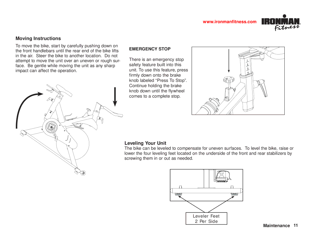 Ironman Fitness 100125 owner manual Moving Instructions, Emergency Stop 