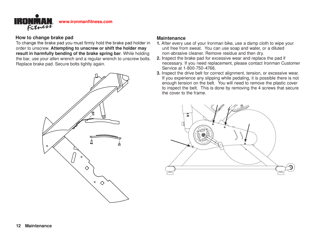 Ironman Fitness 100125 owner manual How to change brake pad 