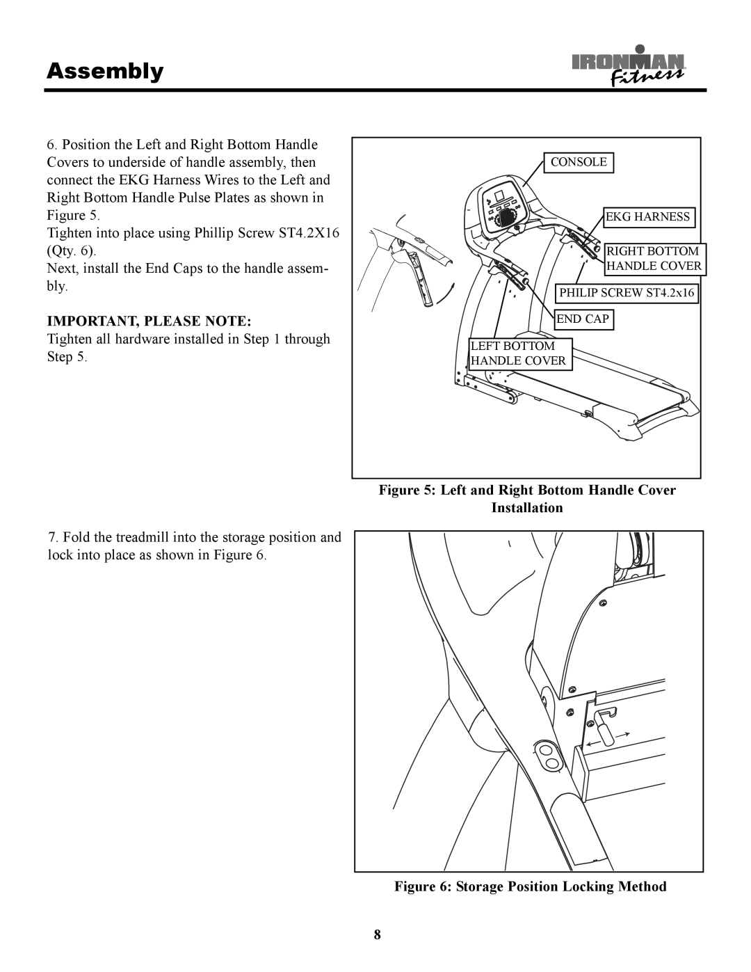 Ironman Fitness 220t owner manual Left and Right Bottom Handle Cover Installation 