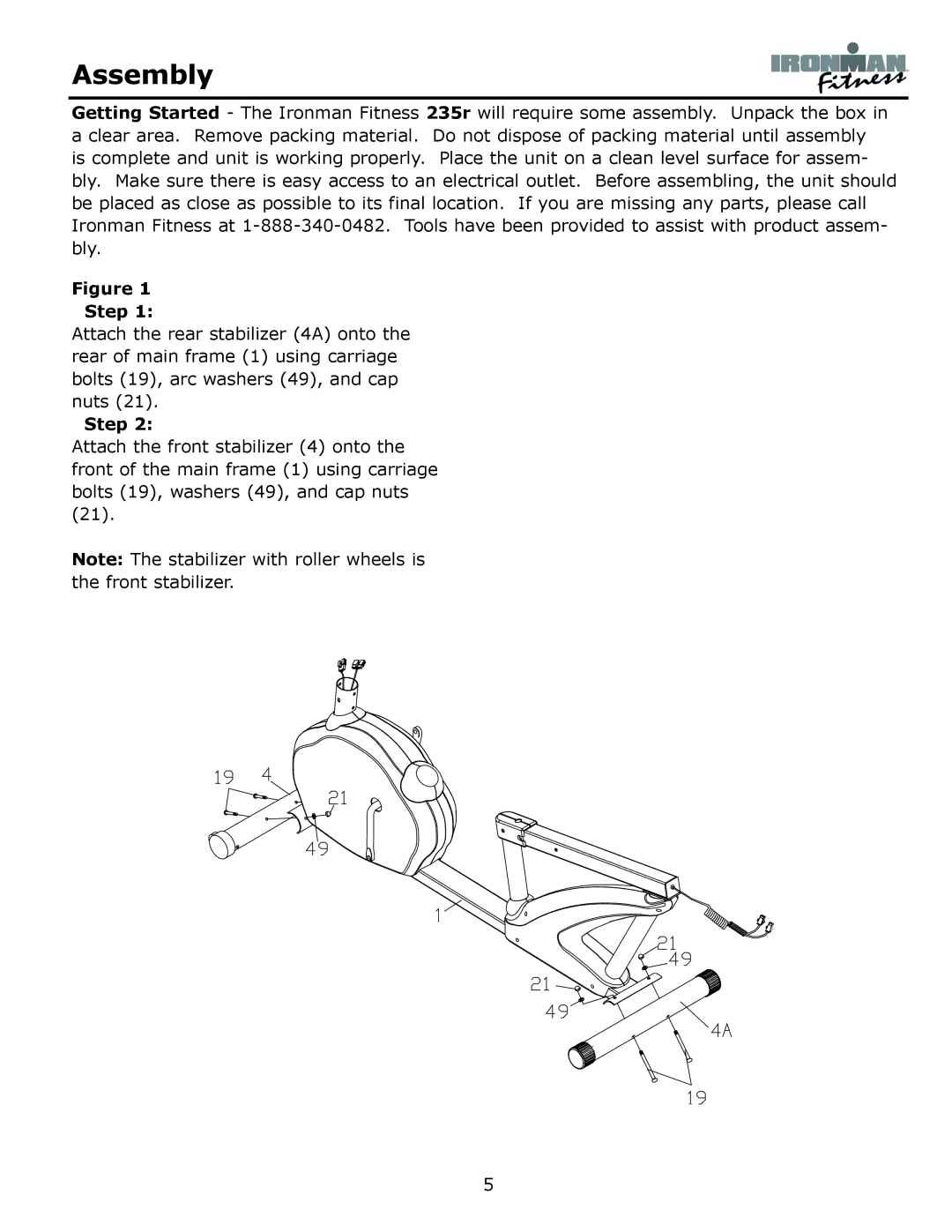 Ironman Fitness 235r owner manual Assembly, Step 