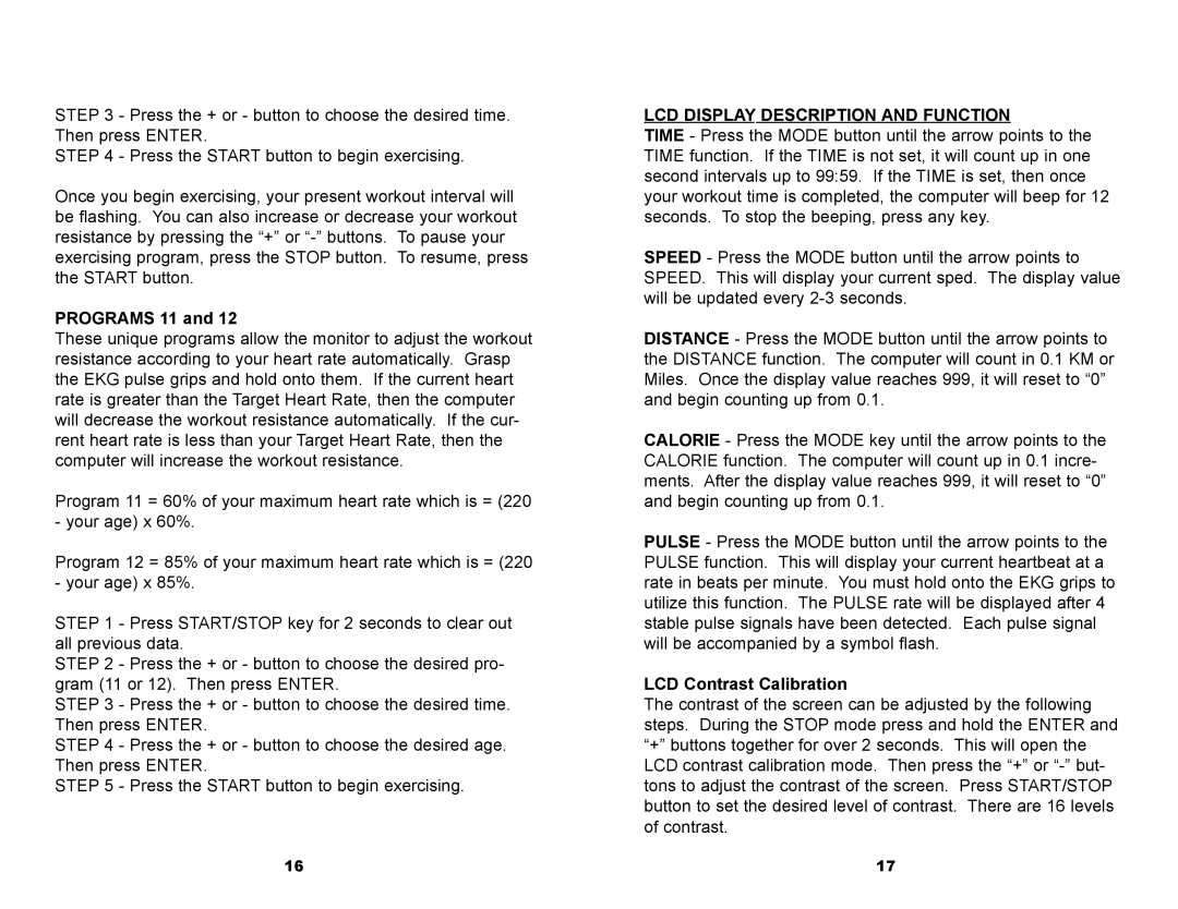 Ironman Fitness 315-00036 owner manual LCD Display Description and Function 