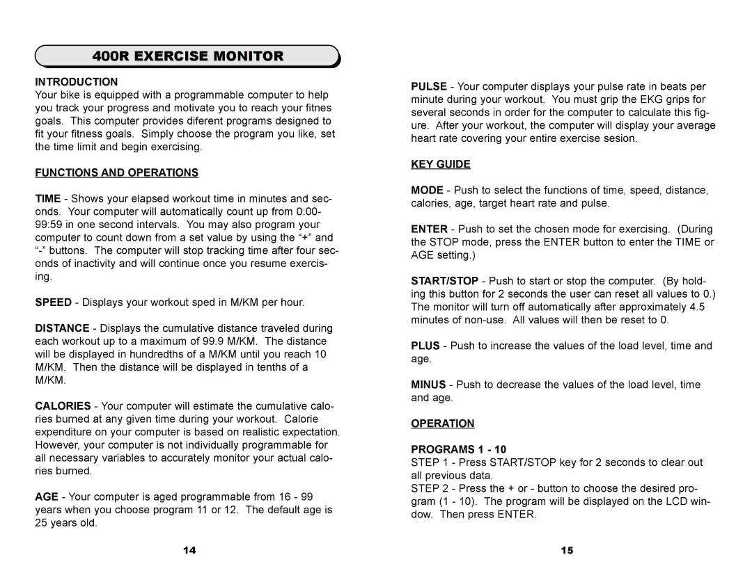 Ironman Fitness 315-00036 owner manual 400R Exercise Monitor, Introduction 