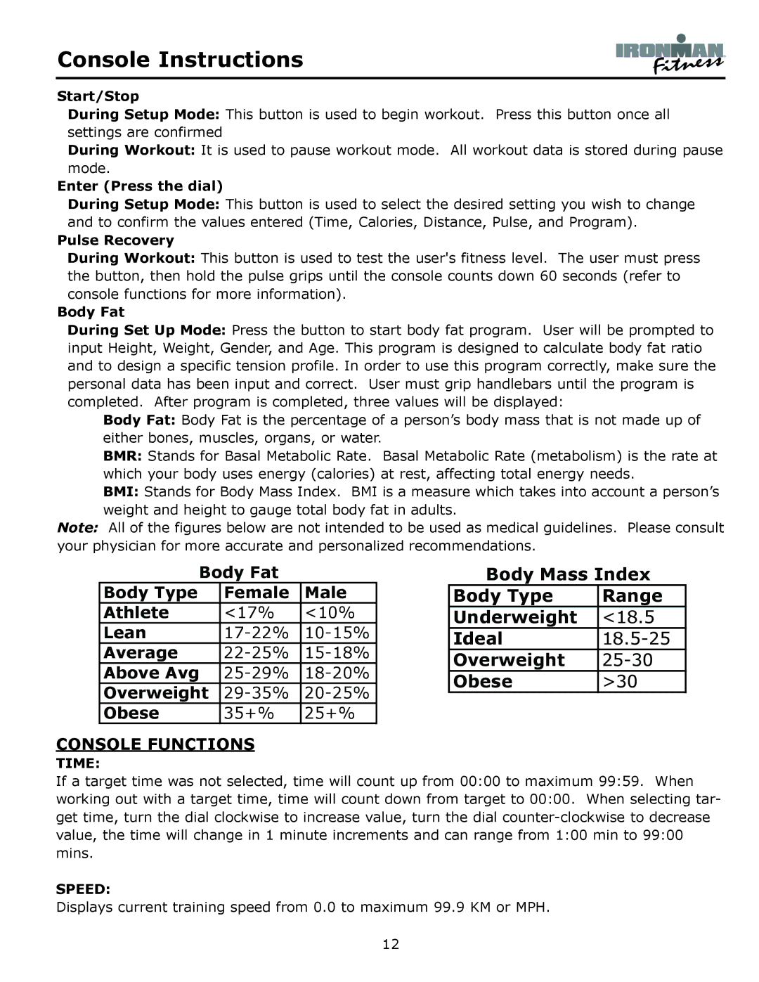 Ironman Fitness 350r owner manual Body Mass Index 