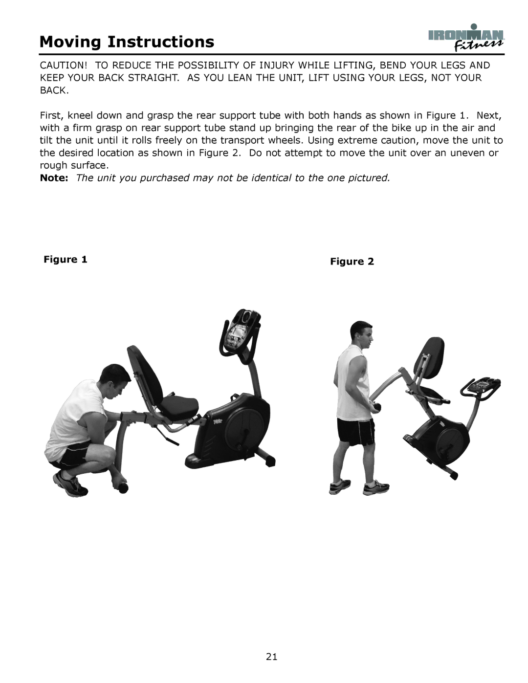 Ironman Fitness 350r owner manual Moving Instructions 