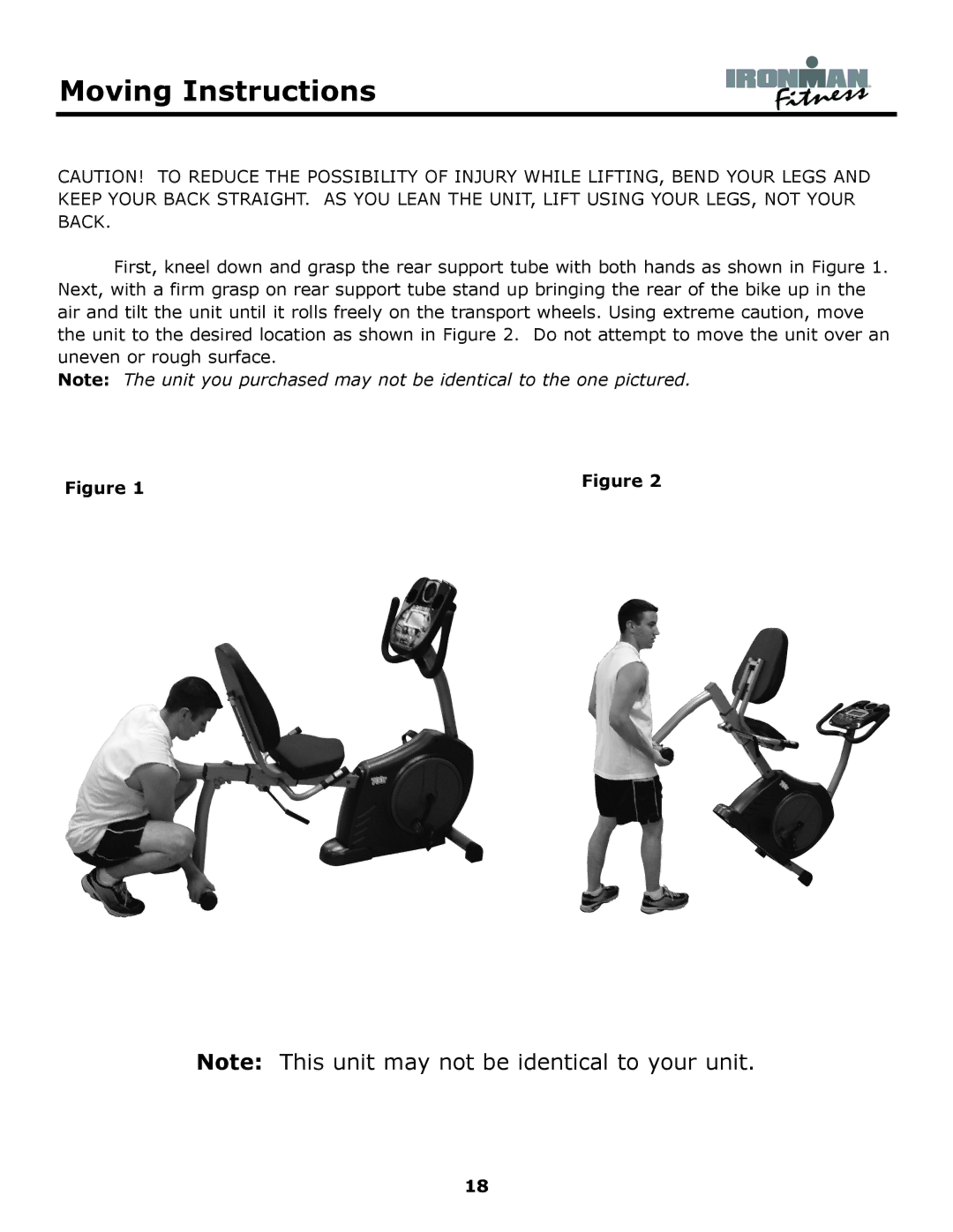 Ironman Fitness 430r owner manual Moving Instructions 