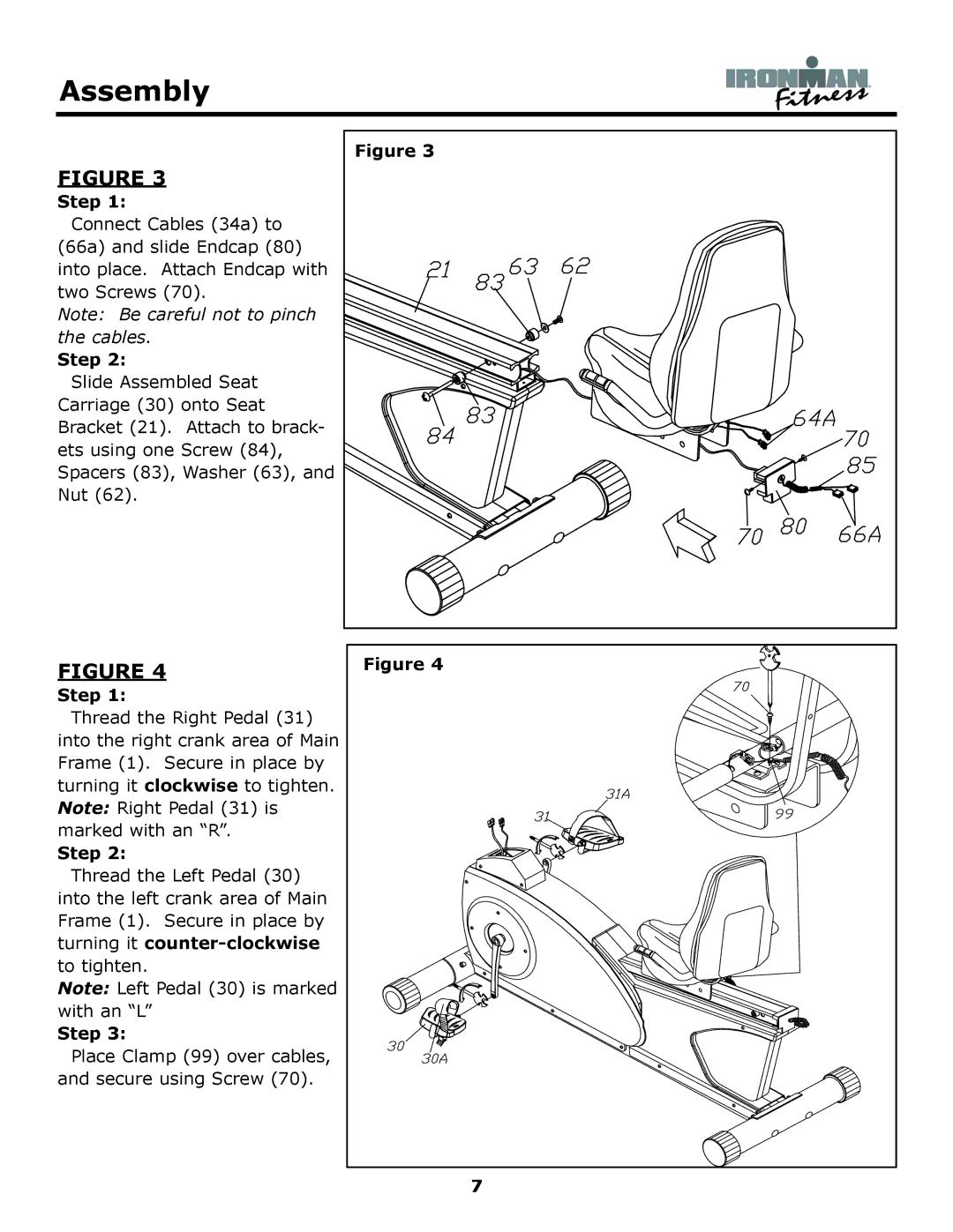 Ironman Fitness 430r owner manual Place Clamp 99 over cables, and secure using Screw 