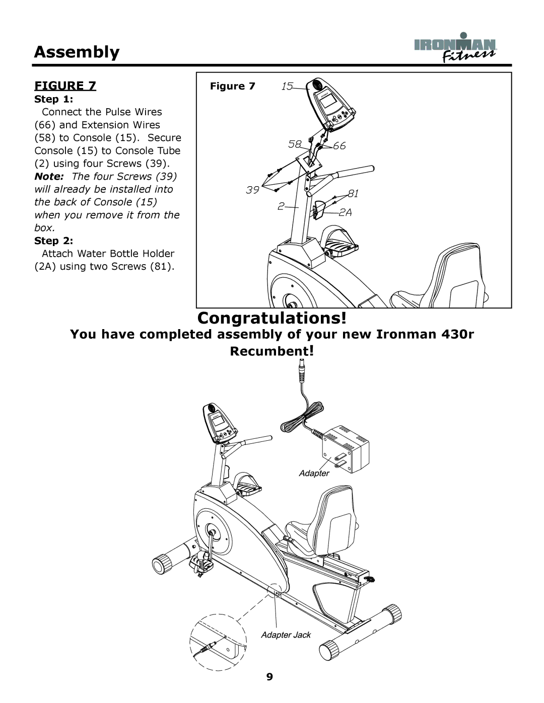 Ironman Fitness 430r owner manual Congratulations 