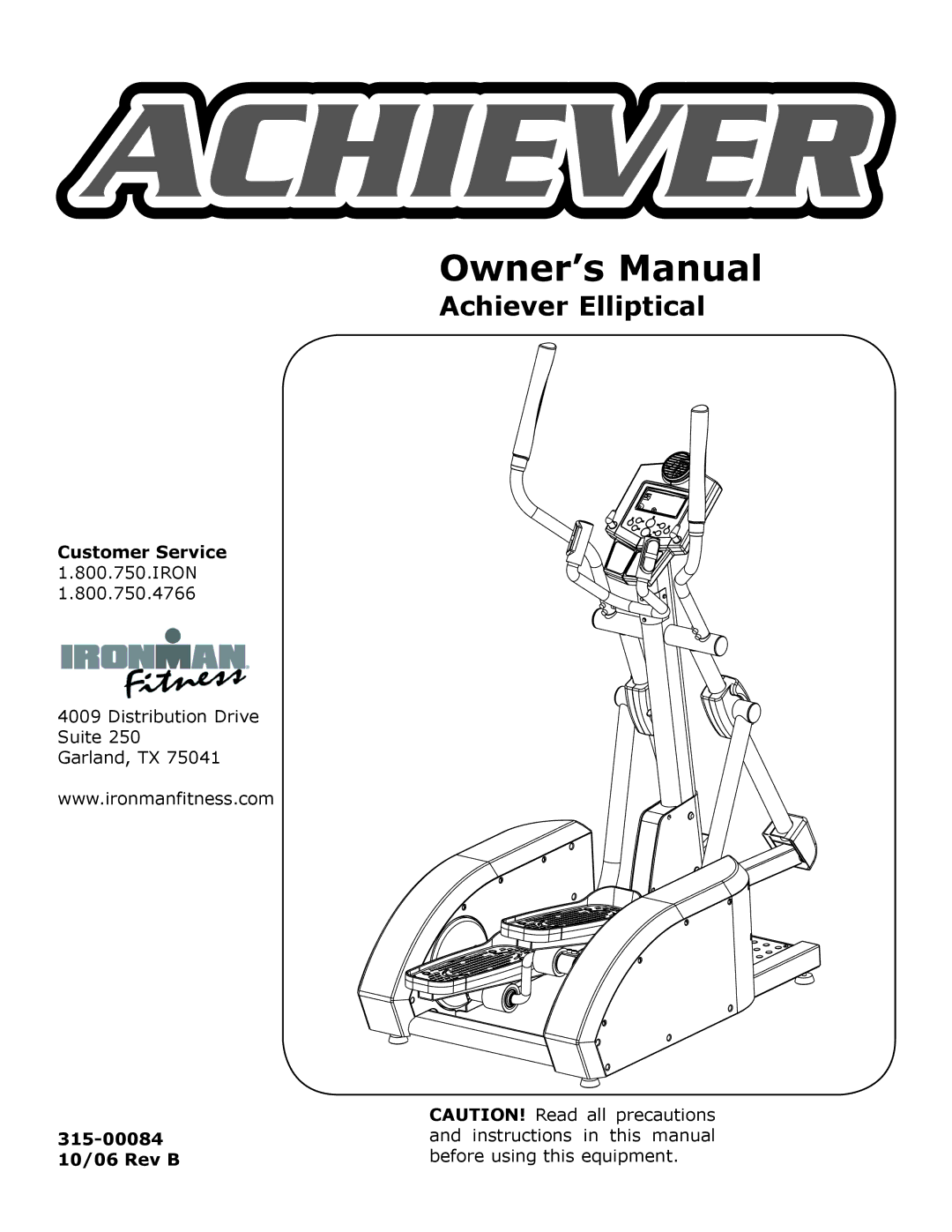 Ironman Fitness owner manual Achiever Elliptical 