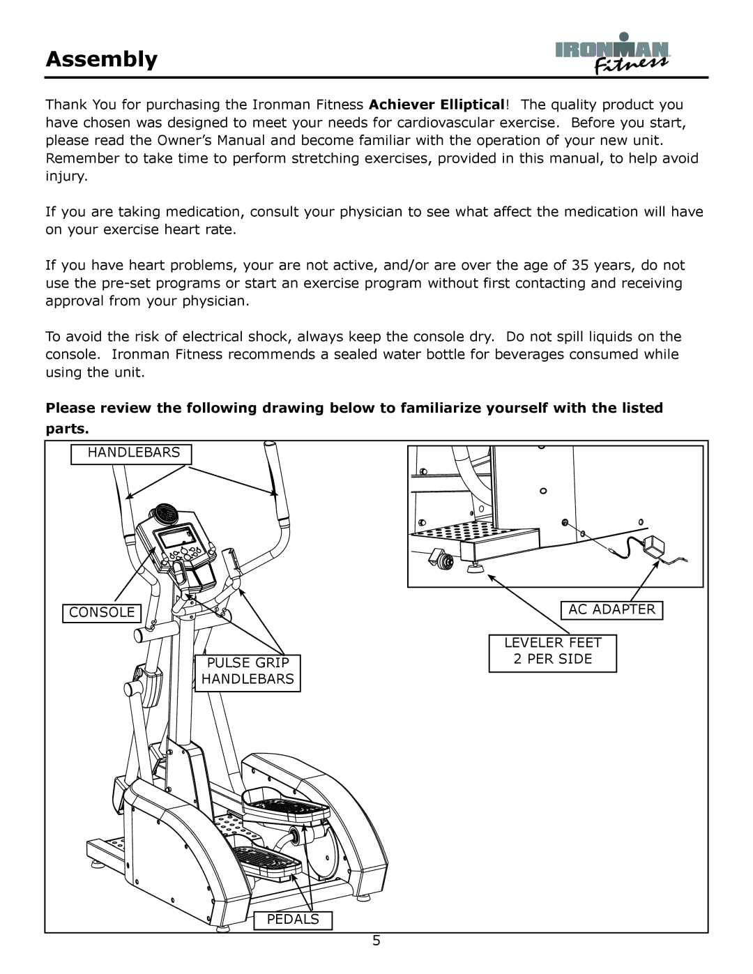 Ironman Fitness Achiever owner manual Assembly 