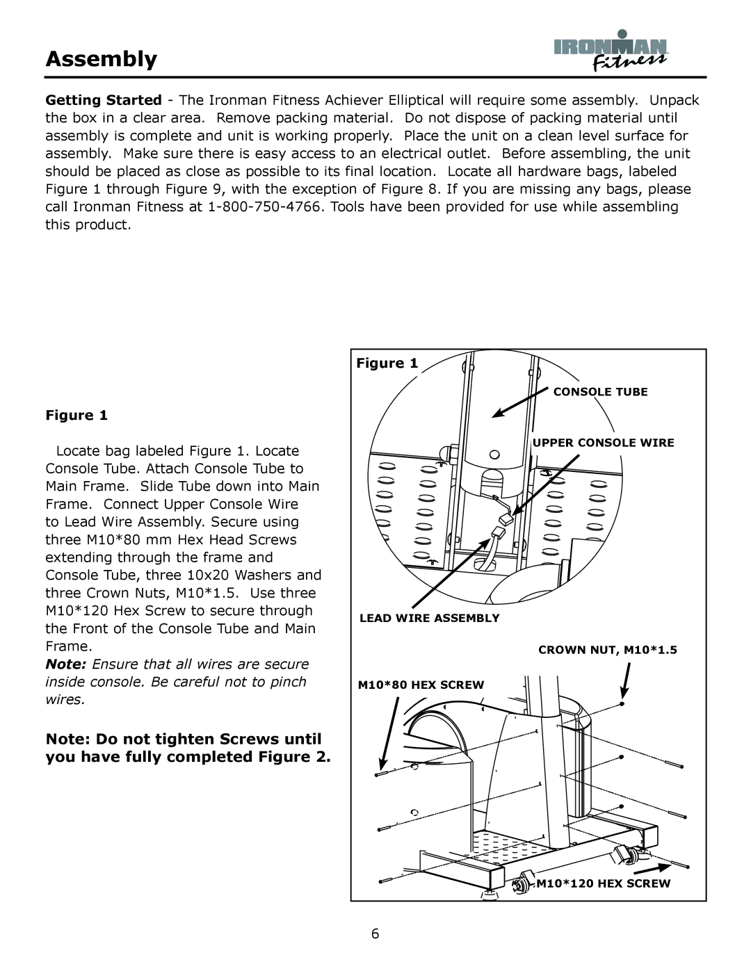 Ironman Fitness Achiever owner manual Console Tube 