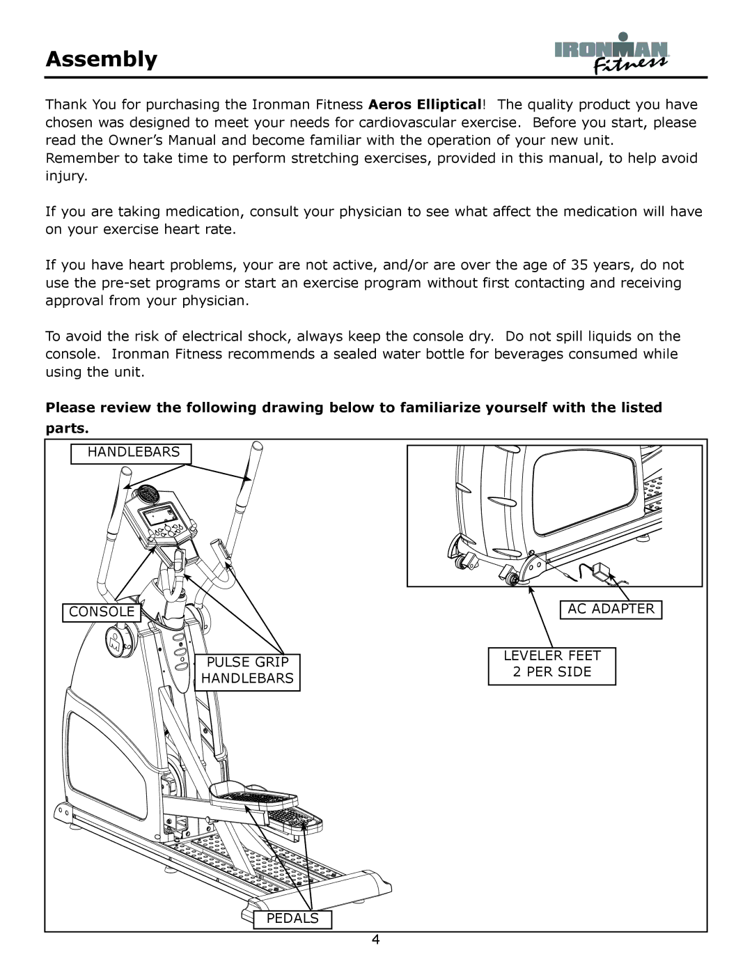 Ironman Fitness Aeros owner manual Assembly 