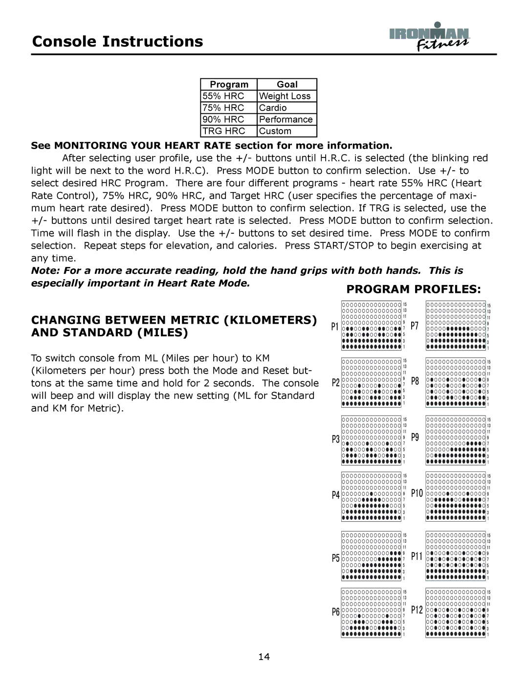 Ironman Fitness Alpine owner manual Changing Between Metric Kilometers Standard Miles 