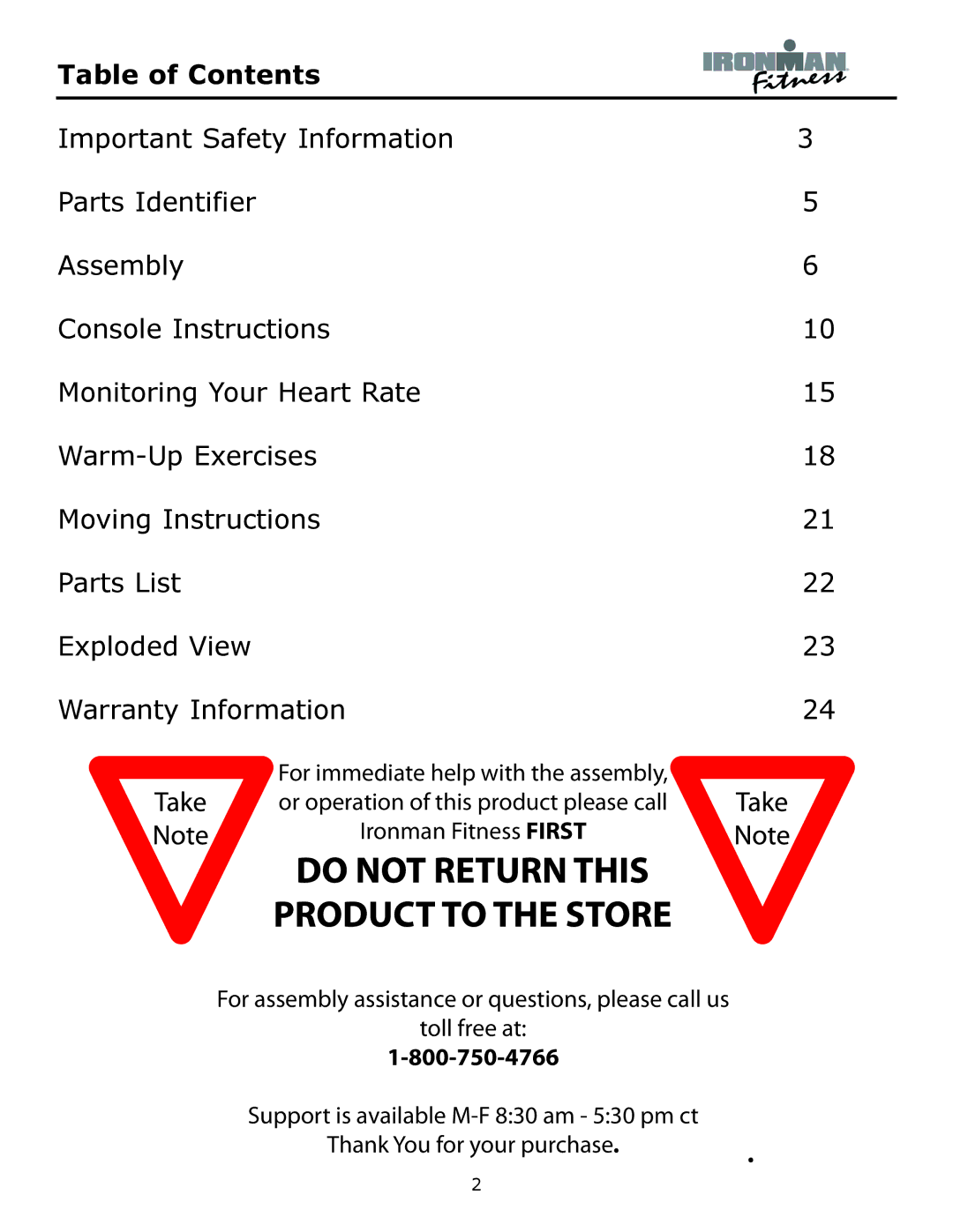 Ironman Fitness Alpine owner manual Table of Contents 