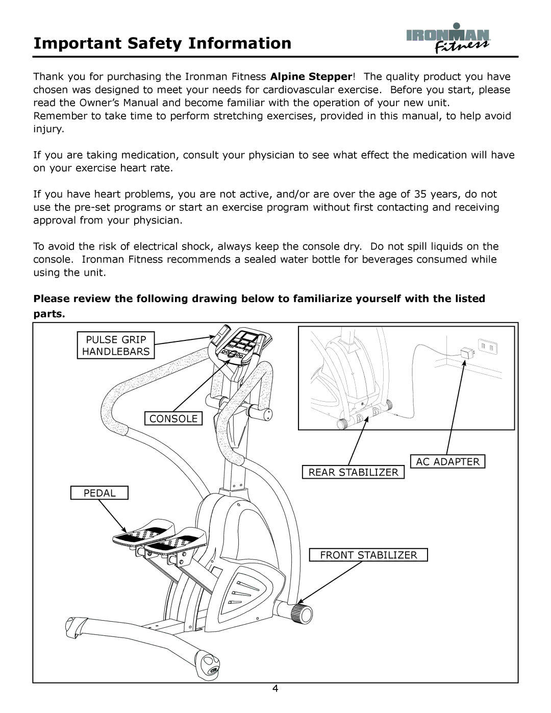 Ironman Fitness Alpine owner manual Pulse Grip 