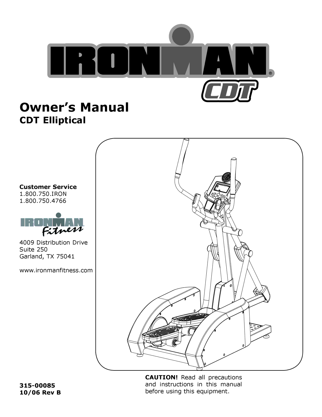 Ironman Fitness owner manual CDT Elliptical 