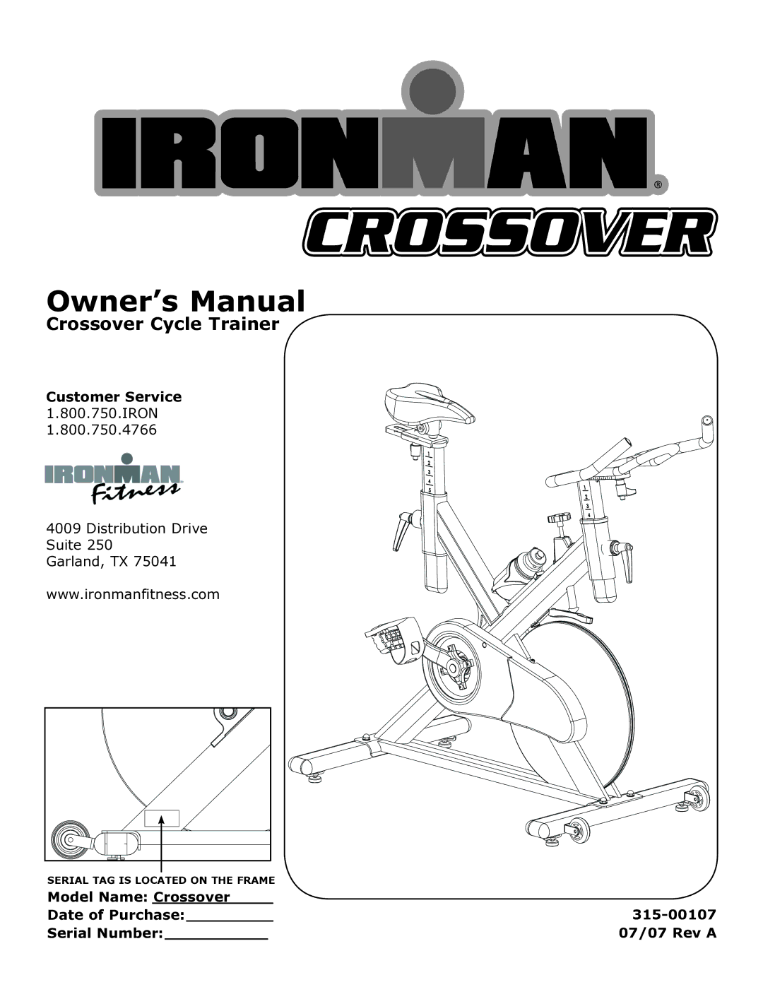 Ironman Fitness owner manual Crossover Cycle Trainer 