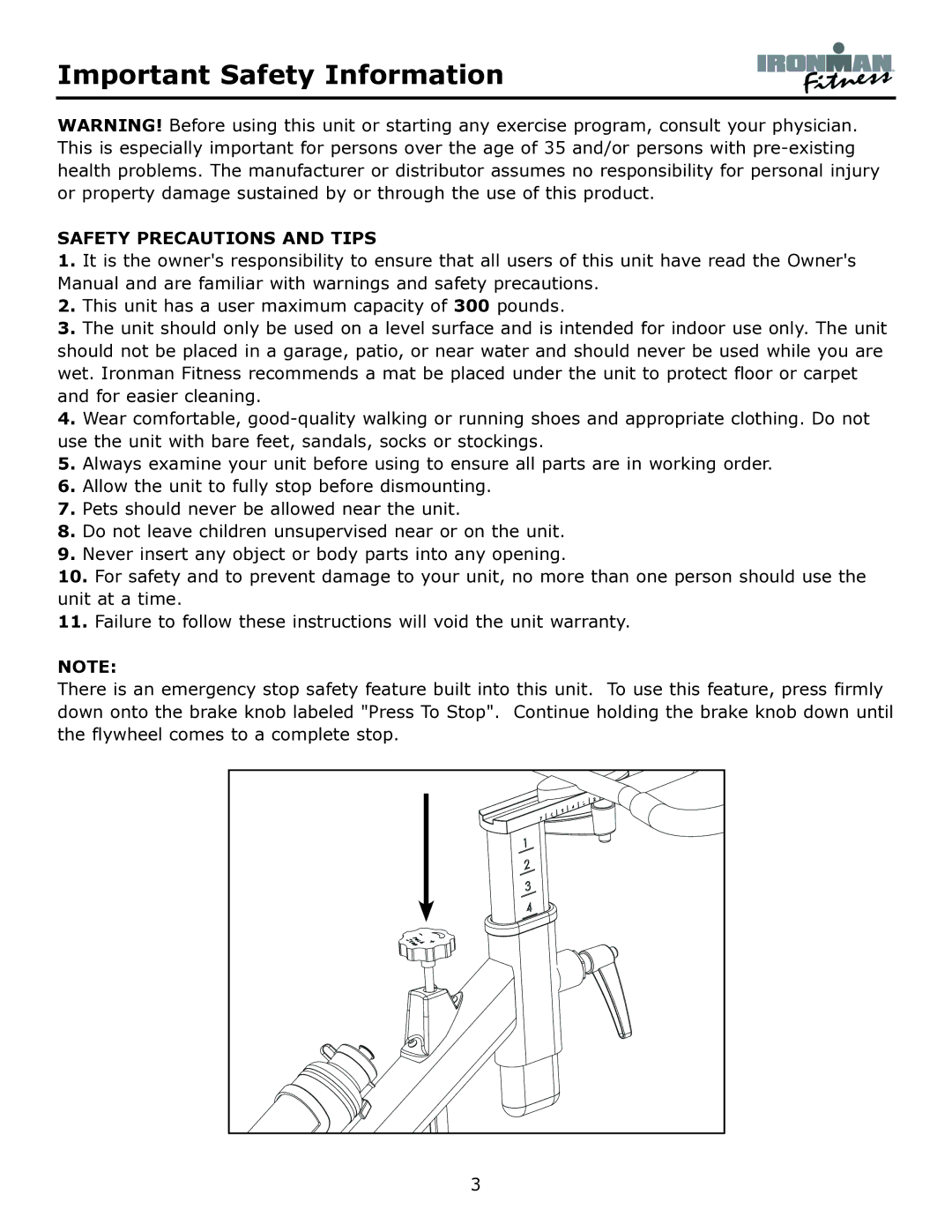 Ironman Fitness Crossover owner manual Important Safety Information, Safety Precautions and Tips 