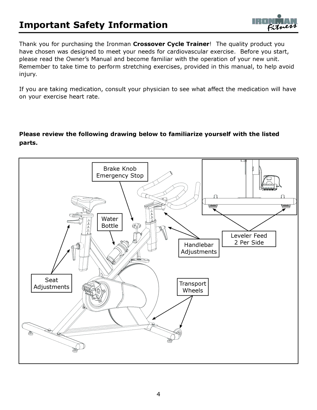 Ironman Fitness Crossover owner manual Brake Knob 