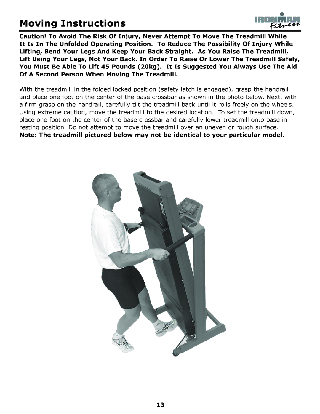 Ironman Fitness Edge owner manual Moving Instructions 