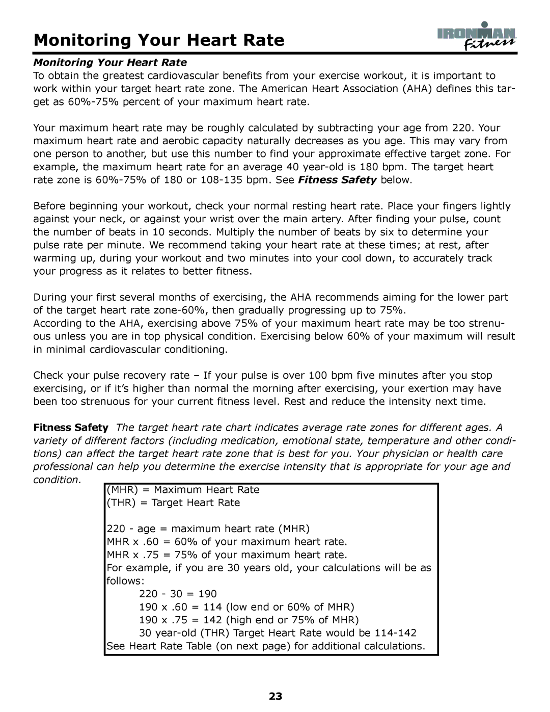 Ironman Fitness Edge owner manual Monitoring Your Heart Rate 