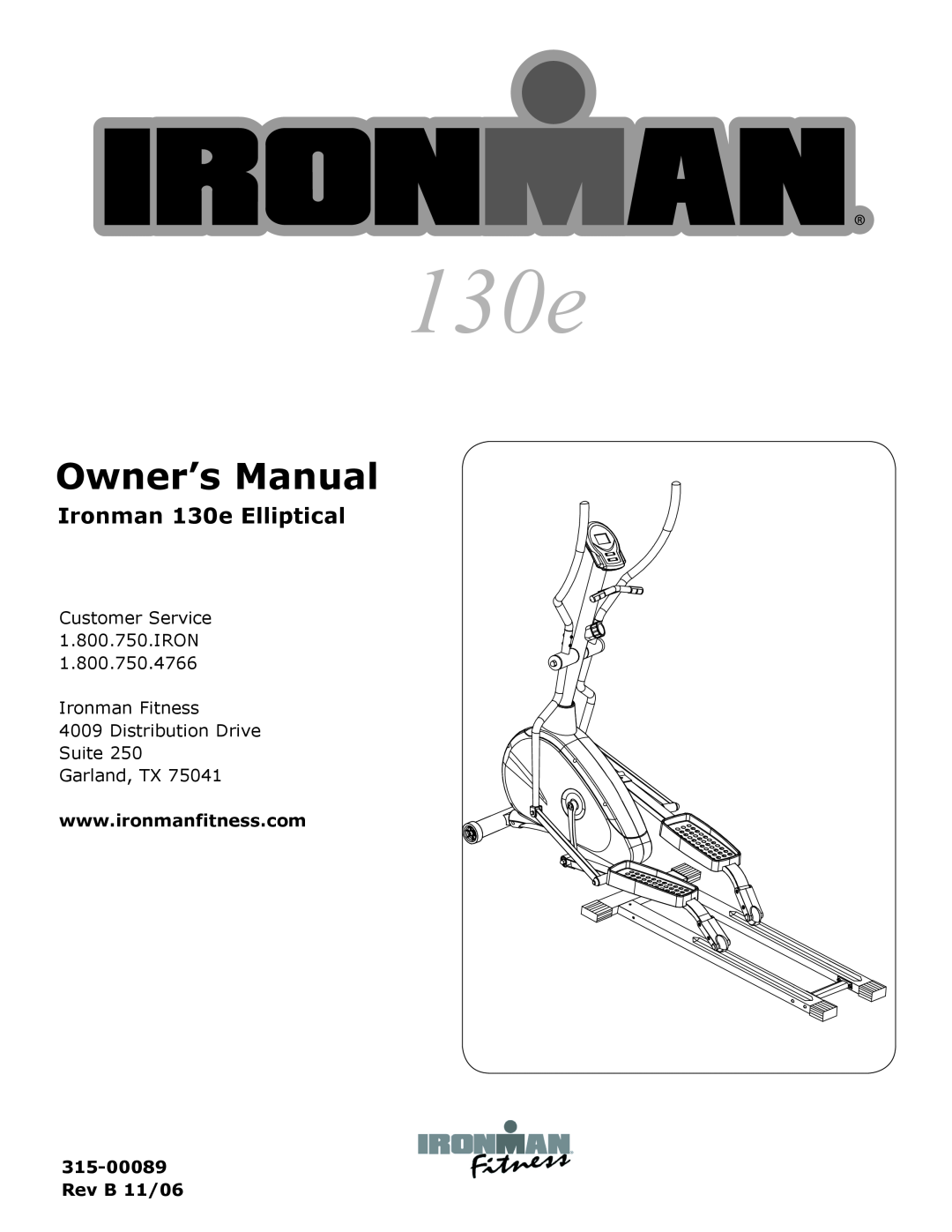Ironman Fitness owner manual Owner’s Manual, Ironman 130e Elliptical 