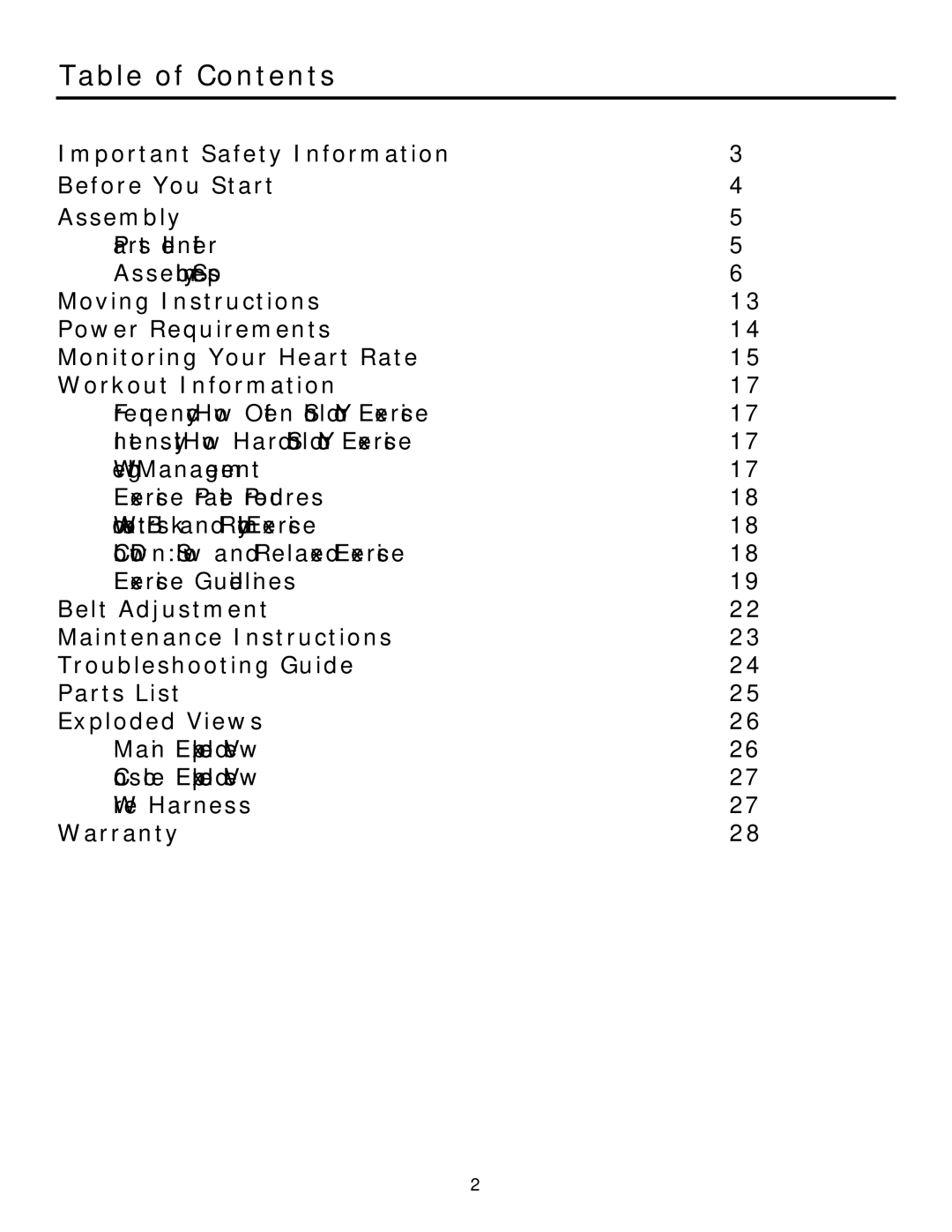 Ironman Fitness Envision owner manual Table of Contents 