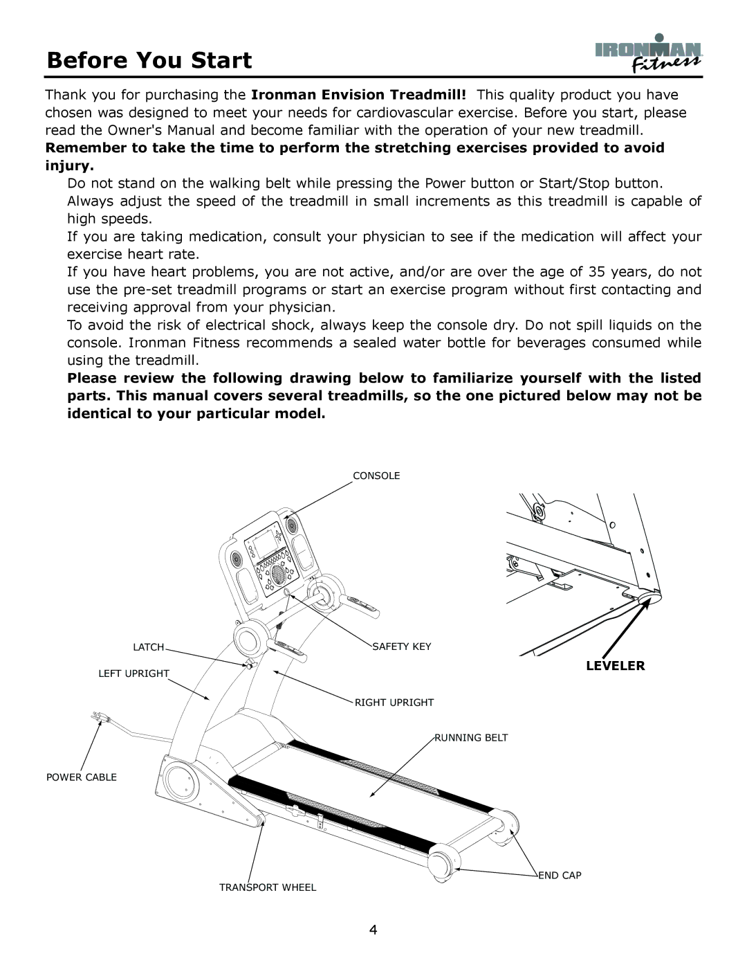 Ironman Fitness Envision owner manual Before You Start 