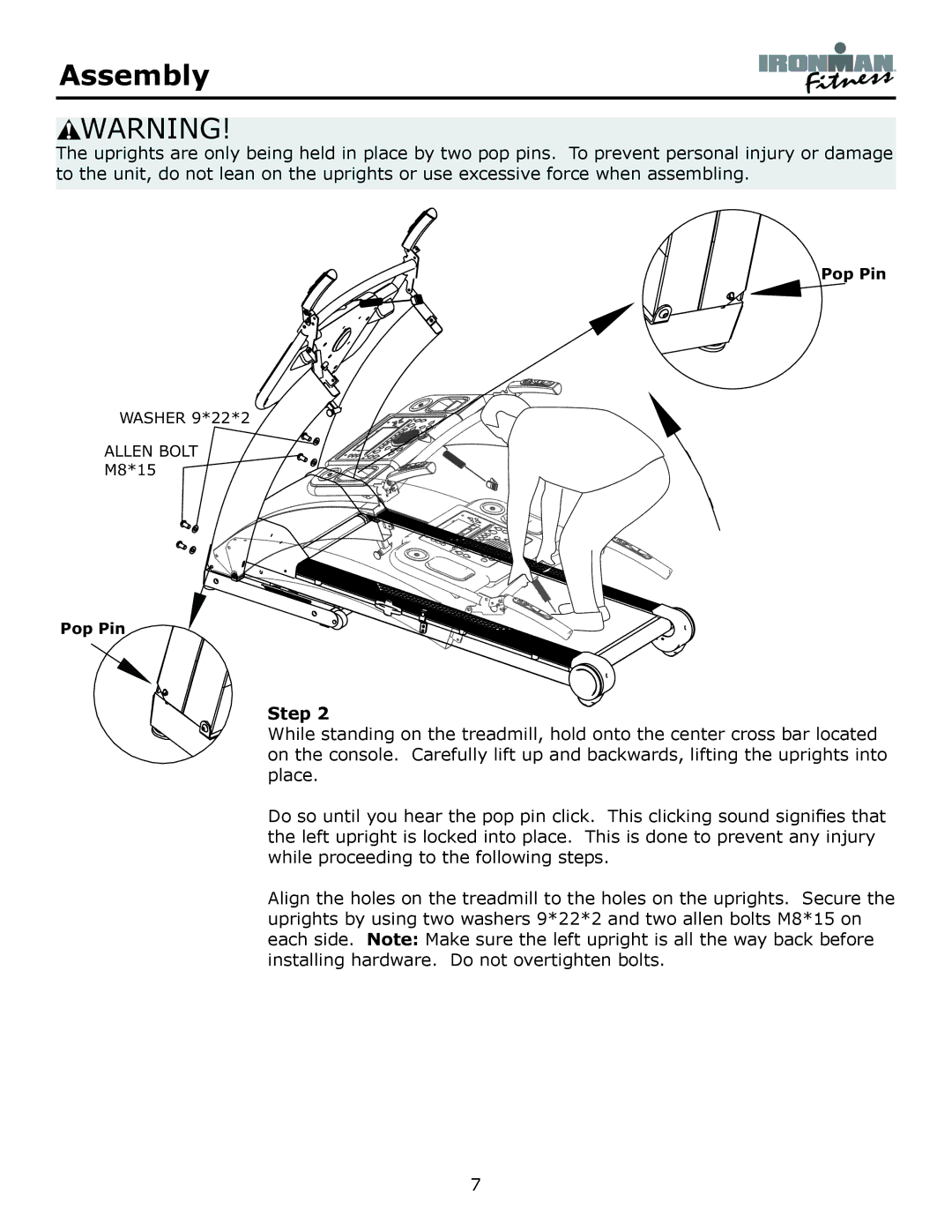 Ironman Fitness Envision owner manual Pop Pin 