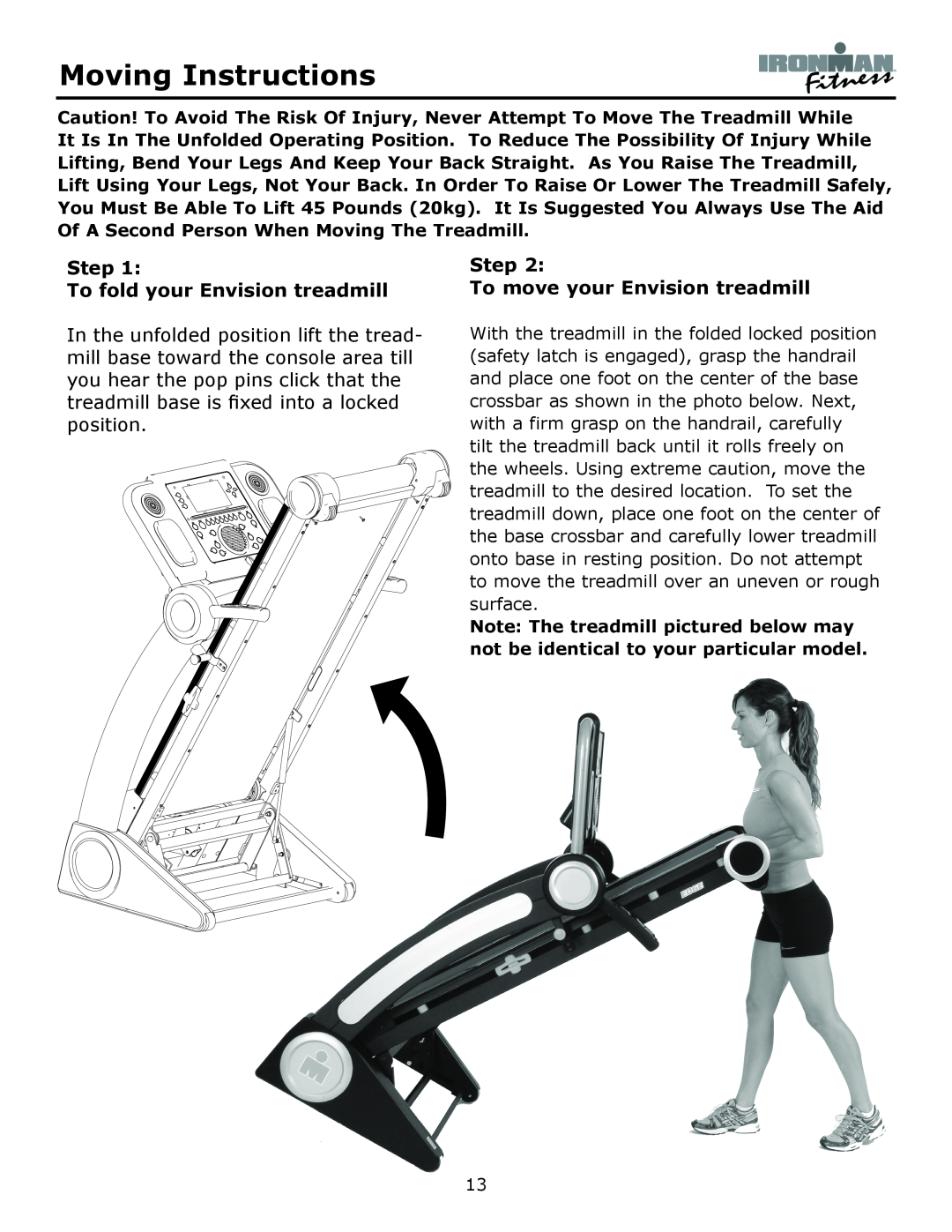 Ironman Fitness Moving Instructions, Step To fold your Envision treadmill, Step To move your Envision treadmill 