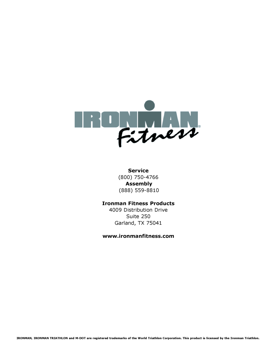 Ironman Fitness Envision owner manual Service, Assembly, Ironman Fitness Products 