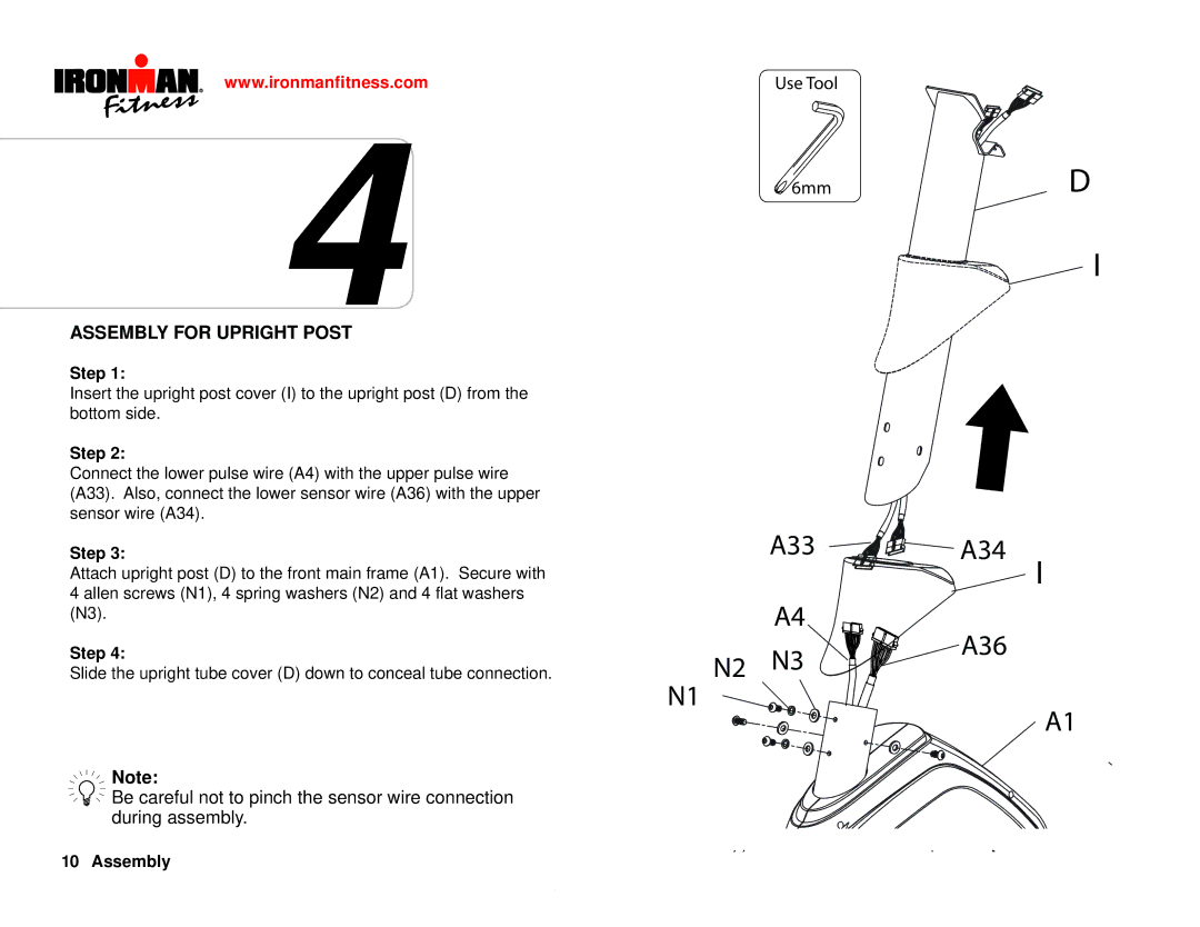 Ironman Fitness IM-R7 owner manual A33 N2 N3 A34 A36, Assembly for Upright Post 