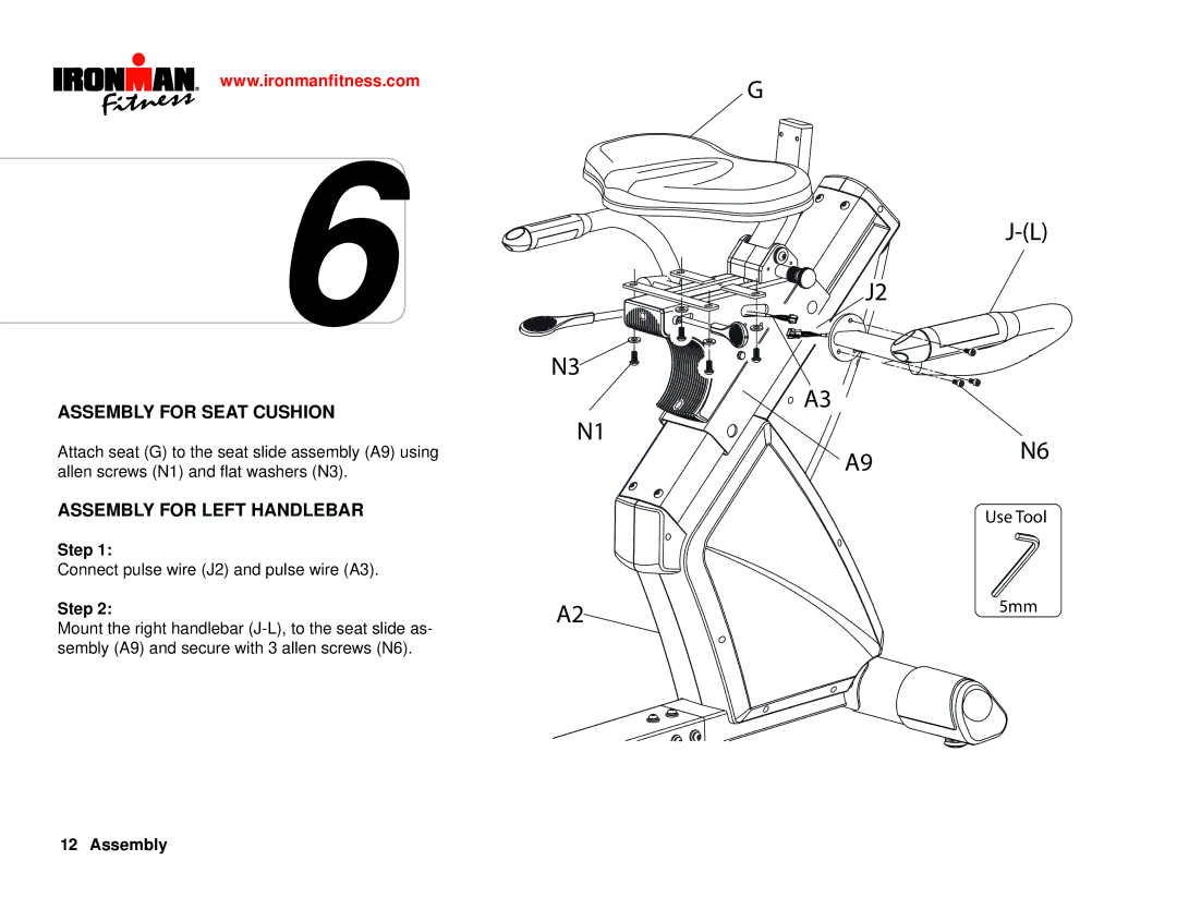 Ironman Fitness IM-R7 owner manual Assembly for Seat Cushion, Assembly for Left Handlebar 