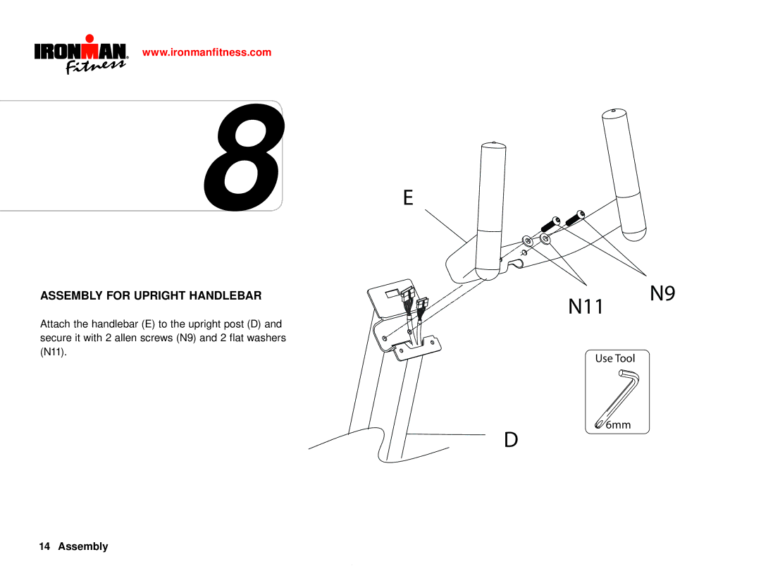 Ironman Fitness IM-R7 owner manual N11 N9, Assembly for Upright Handlebar 