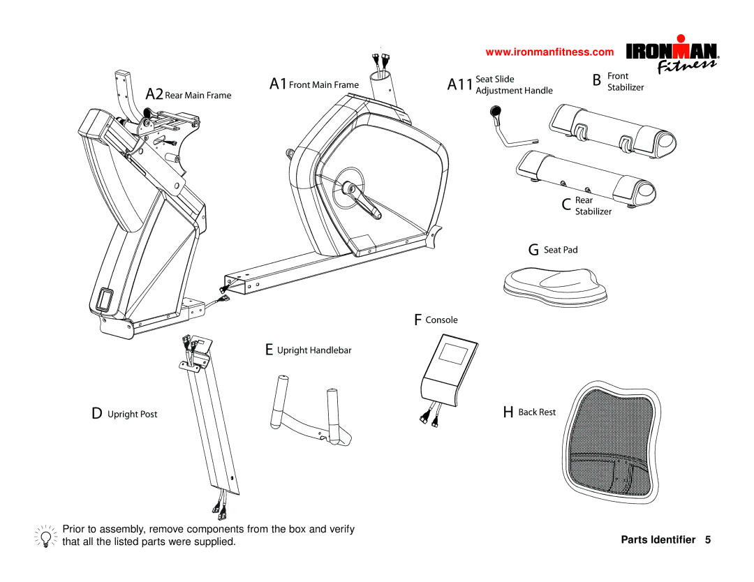 Ironman Fitness IM-R7 owner manual A2Rear Main Frame A1Front Main Frame Seat Slide 