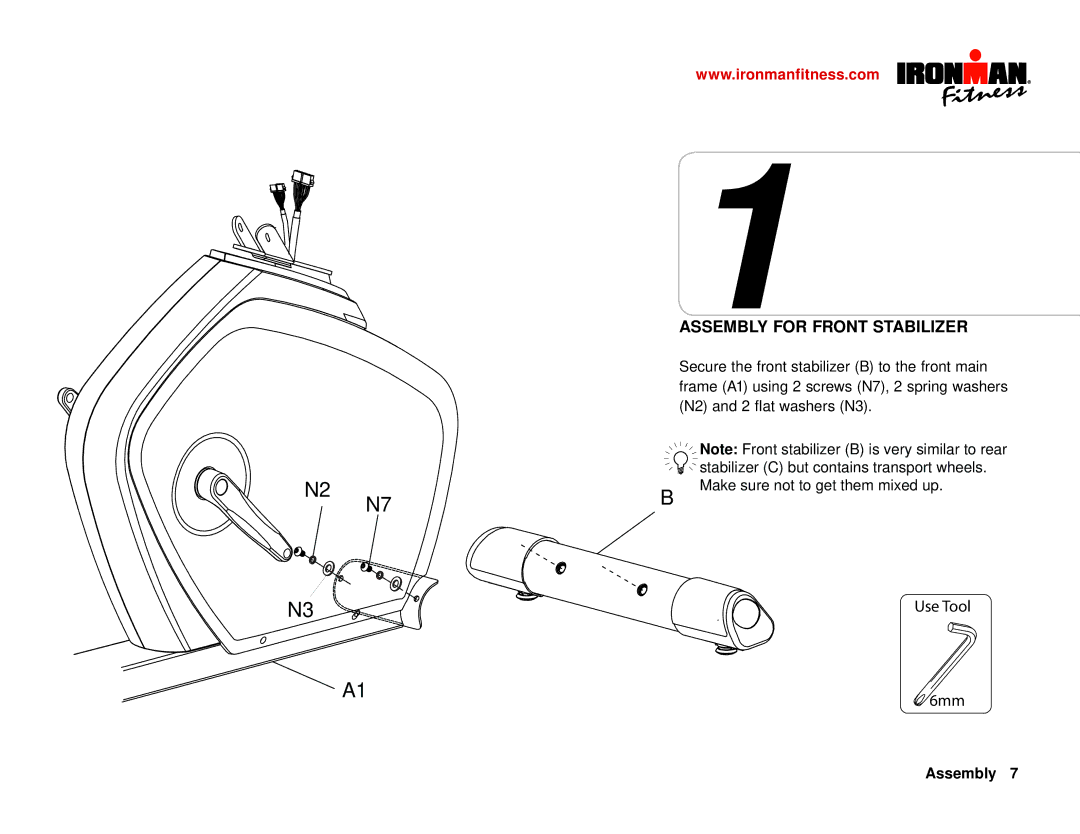 Ironman Fitness IM-R7 owner manual N2 N7, Assembly for Front Stabilizer 