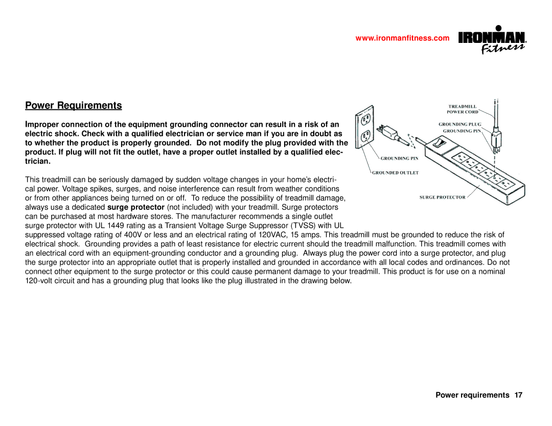 Ironman Fitness IM-T7 owner manual Power Requirements, Power requirements 