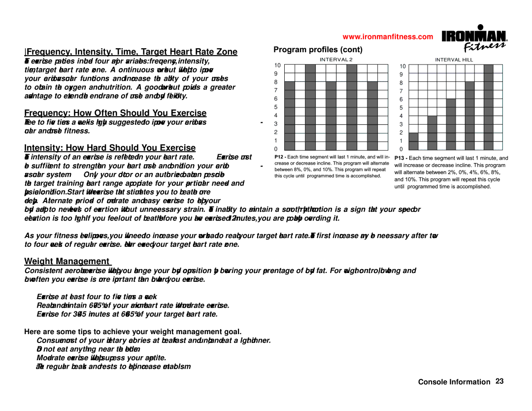 Ironman Fitness IM-T7 owner manual Frequency, Intensity, Time, Target Heart Rate Zone 