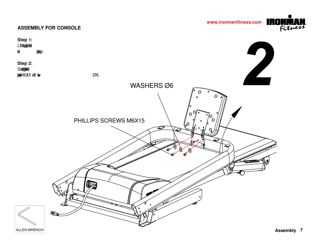 Ironman Fitness IM-T7 owner manual Assembly for Console, Step 