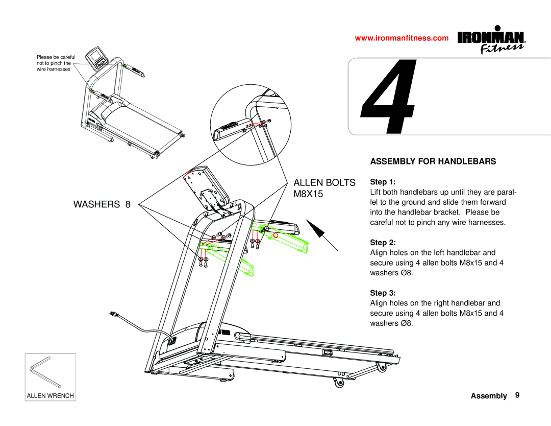 Ironman Fitness IM-T7 owner manual Washers Ø8 Allen Bolts M8X15, Assembly for Handlebars 