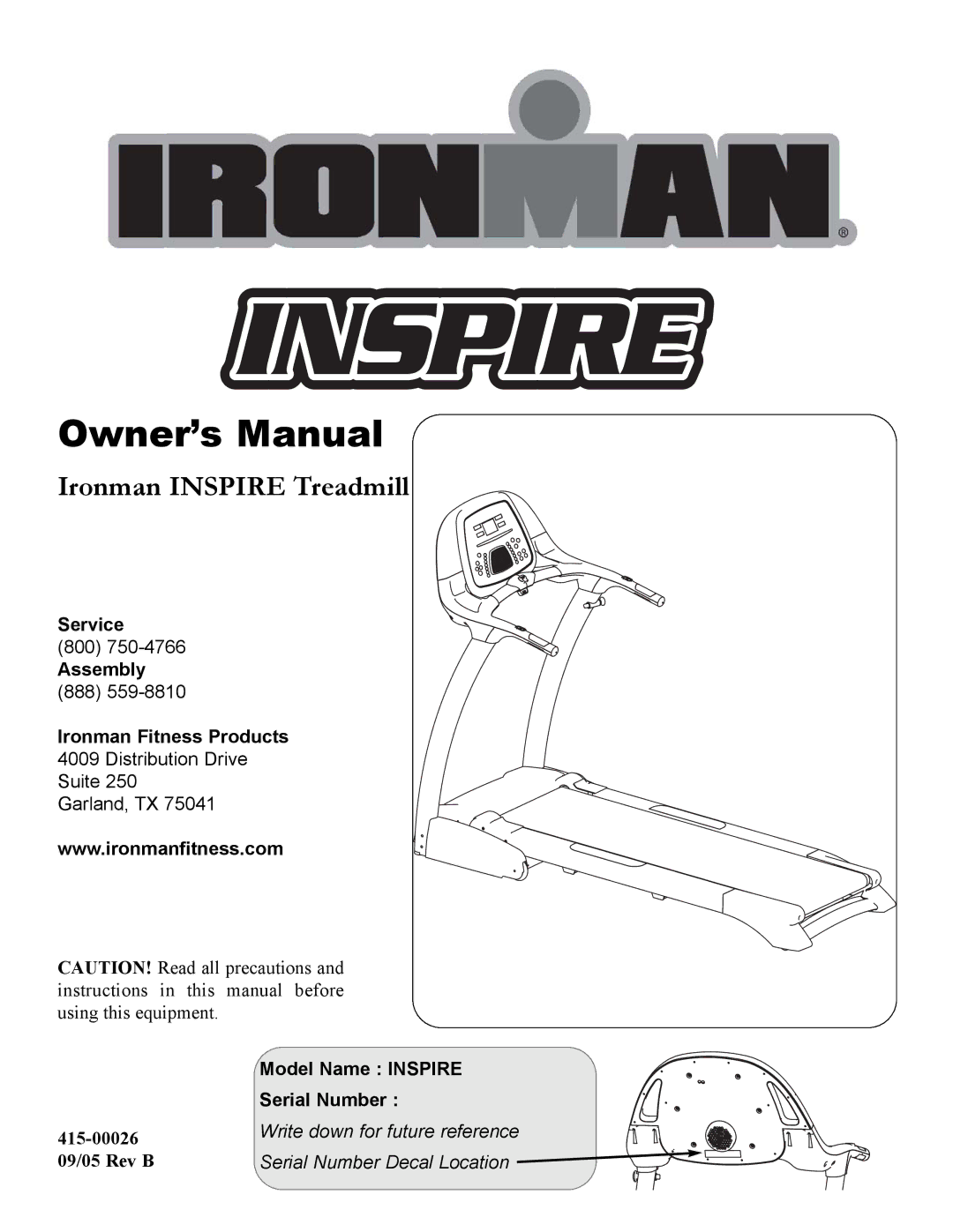 Ironman Fitness INSPIRE owner manual Ironman Inspire Treadmill 