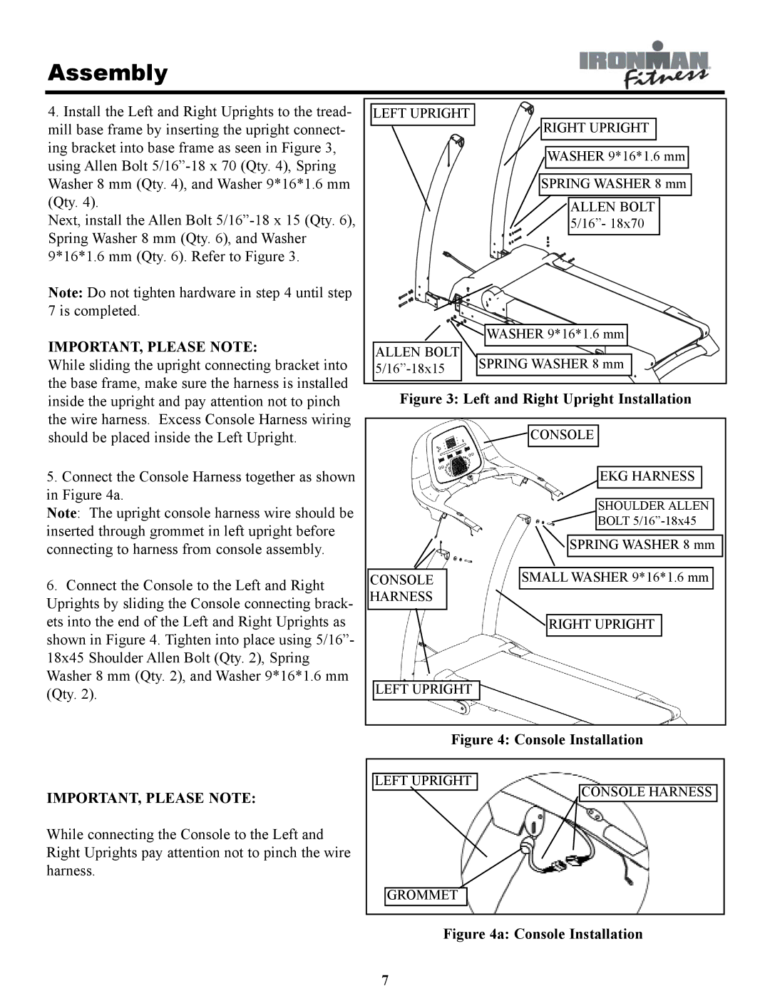 Ironman Fitness INSPIRE owner manual IMPORTANT, Please Note, Left and Right Upright Installation 