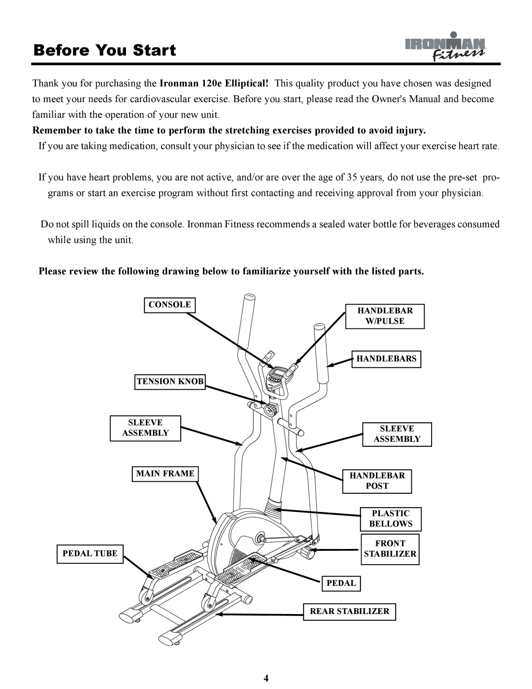 Ironman Fitness IRONMAN 120e owner manual Before You Start 