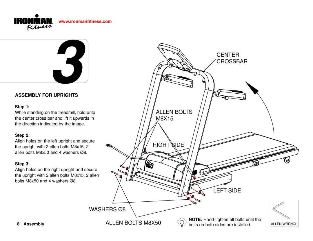 Ironman Fitness Ironman series owner manual Allen Bolts M8X50, Assembly for Uprights 