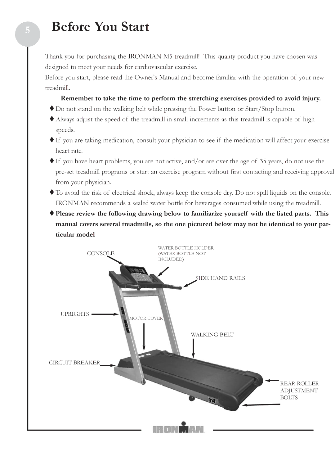 Ironman Fitness M5 owner manual Before You Start 