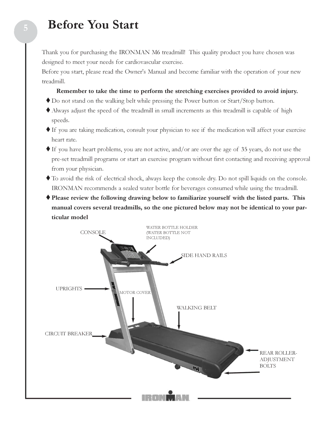 Ironman Fitness M6 owner manual Before You Start, Ticular model 