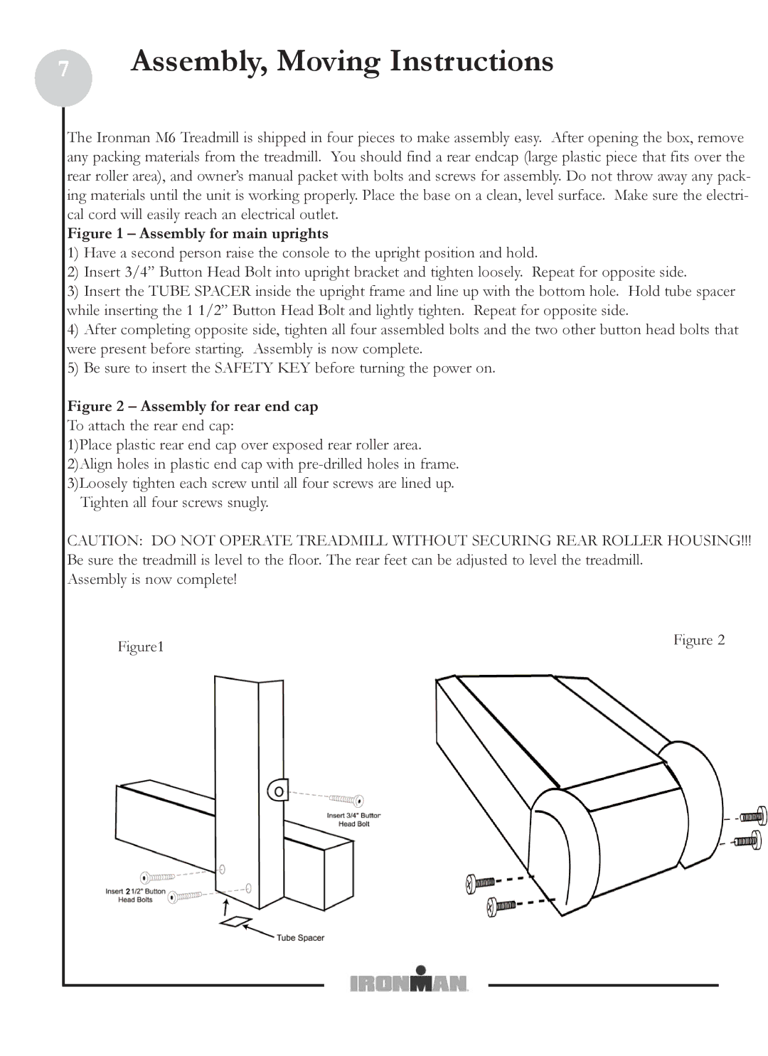 Ironman Fitness M6 owner manual Assembly, Moving Instructions, Assembly for main uprights 